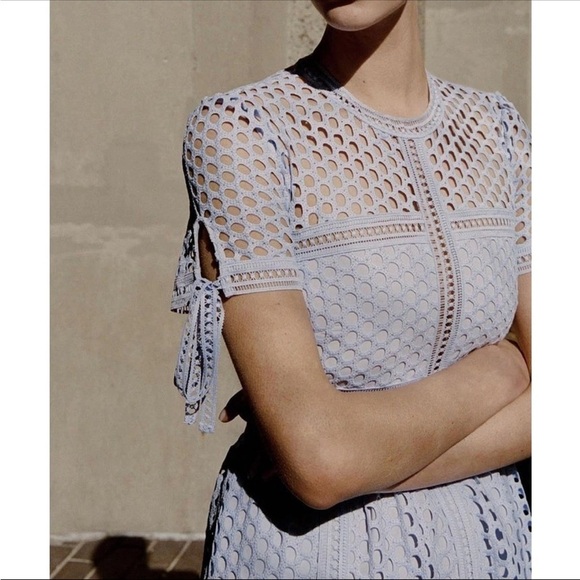 Self Portrait Guipure Lace Midi Dress in Lilac Size 2 New With Tag - Picture 4 of 13